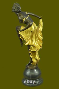 Signé Or Patine Art Déco Bronze Sculpture Par A. Gory Nouveau Marbre Figurine