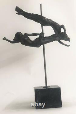 Signé Original Aldo Vitaleh Deux Cirque Bronze Sculpture Statue Marbre Cadeau