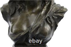 Signé Original Beau Maiden Semi Chair Buste Bronze Sculpture Marbre Figurine