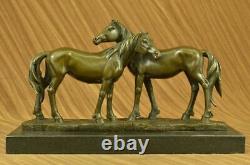 Signé Original Chevaux IN Love Bronze Sculpture Marbre Base Figurine Maison Déco