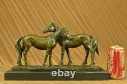 Signé Original Chevaux IN Love Bronze Sculpture Marbre Base Figurine Maison Déco