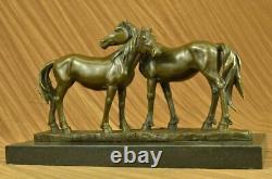 Signé Original Chevaux IN Love Bronze Sculpture Marbre Base Figurine Maison Déco