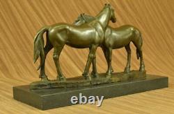 Signé Original Chevaux IN Love Bronze Sculpture Marbre Base Figurine Maison Déco