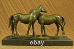 Signé Original Chevaux IN Love Bronze Sculpture Marbre Base Figurine Maison Déco