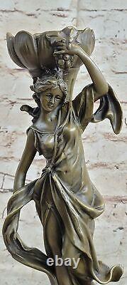 Signé Original Floral Déesse Bougeoir Bronze Marbre Sculpture Statue Deal