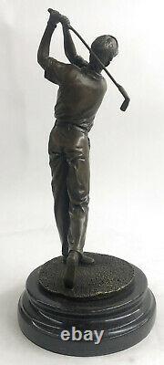 Signé Original Golfeur Golf Trophy Jeu Sport Bronze Sculpture Marbre Base Deal