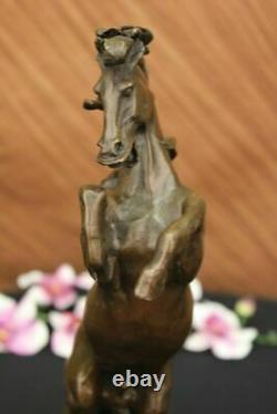 Signé Original Majestic Cheval Rears Sur Ses Jambes Bronze Sculpture Marbre