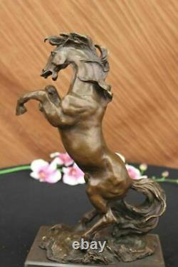 Signé Original Majestic Cheval Rears Sur Ses Jambes Bronze Sculpture Marbre