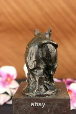 Signé Original Milo Rhinocéros Serre-Livre Bronze Marbre Sculpture Statue Décor