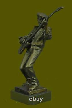 Signé Original Noir Guitare Lecteur Singer Bronze Sculpture Marbre Statue Art Nr
