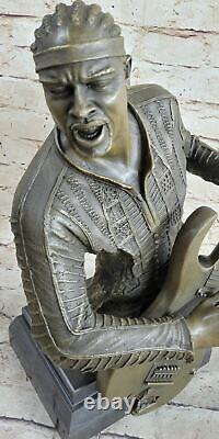 Signé Original Noir Guitare Lecteur Singer Bronze Sculpture Marbre Statue Deal