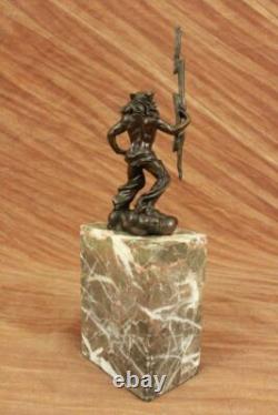 Signé Original Poseidon God De Mer Bronze Marbre Base Figurine Décor Maison Art