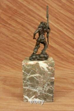 Signé Original Poseidon God De Mer Bronze Marbre Base Figurine Décor Maison Art