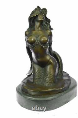 Signé Original Sexy Chair Sirène Bronze Sculpture Mythique Marbre Figurine Gif