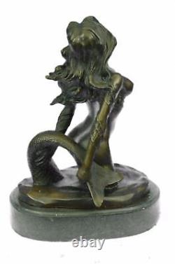 Signé Original Sexy Chair Sirène Bronze Sculpture Mythique Marbre Figurine Gif