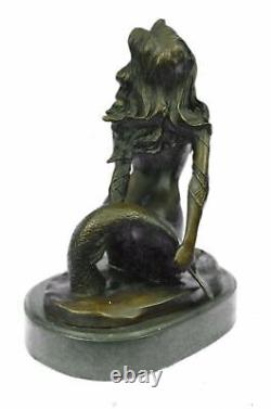 Signé Original Sexy Chair Sirène Bronze Sculpture Mythique Marbre Figurine Gif