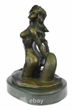 Signé Original Sexy Chair Sirène Bronze Sculpture Mythique Marbre Figurine Gif