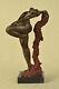 Signé Original Style Botero Africain Fille Bronze Marbre Sculpture Statue Décor