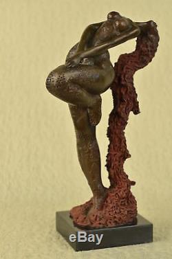 Signé Original Style Botero Africain Fille Bronze Marbre Sculpture Statue Décor