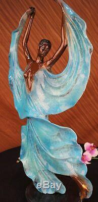Signé Original Tango Danseuse Bleu Patine Bronze Marbre Base Sculpture Hot Fonte