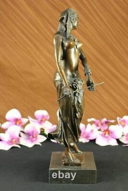 Signé Original Vitaleh Égyptien Qui Aime Femelle Bronze Sculpture Marbre Statue