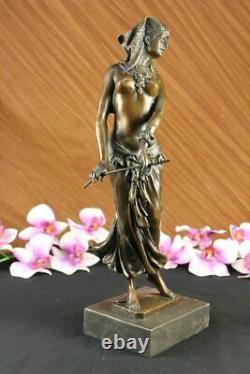 Signé Original Vitaleh Égyptien Qui Aime Femelle Bronze Sculpture Marbre Statue