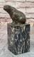 Sign&eacute; Ours Polaire Bronze Livre-bout Sculpture Statue Marbre D&eacute;co
