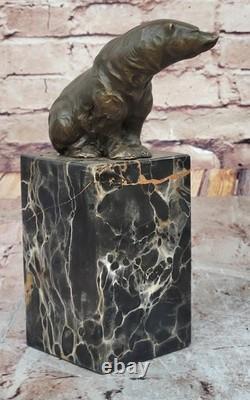 Signé Ours Polaire Bronze Livre-Bout Sculpture Statue Marbre Déco