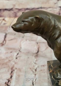 Signé Ours Polaire Bronze Livre-Bout Sculpture Statue Marbre Déco