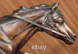 Signé Pj Mene Artisanal Bronze Soldat Cheval Sculpture Marbre Figurine