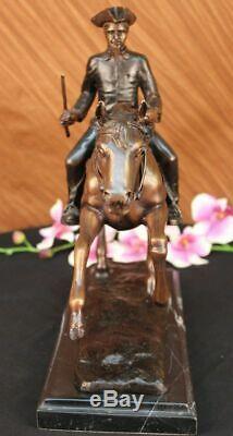 Signé Pj Mene Artisanal Bronze Soldat Cheval Sculpture Marbre Figurine Décor