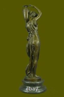 Signé Porteur Victorien Lady Avec Eau Cruche Bronze Sculpture Marbre Base Figure