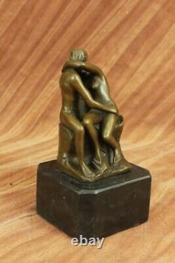Signé Rodin Bisou Romance Amour Amoureux Bronze Marbre Sculpture Figurine Maison