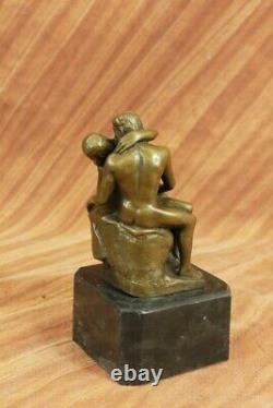 Signé Rodin Bisou Romance Amour Amoureux Bronze Marbre Sculpture Figurine Maison