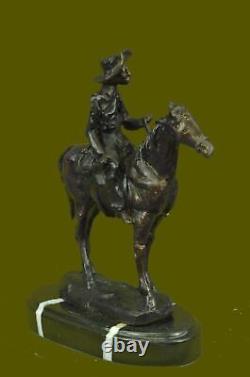 Signé Thomas Cowboy Sur Cheval Shérif Marbre Figurine Sculpture Statue Bronze Nr