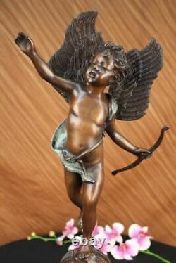 Signé Valentine Jour Cupidon Bronze Sculpture Statue Sur Marbre Base Hot Cadeau