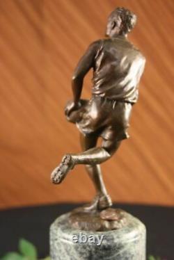 Signé Véritable Bronze Sur Marbre Football NFL Rugby Athlète Figurine Décor