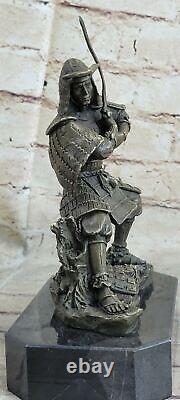 Signé Véritable Kamiko Japonais Samurai Warrior Bronze Marbre Socle Sculpture