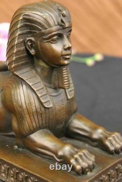 Signé Vintage Mythologique Creature Sphinx Égyptien Art Déco Marbre Sculpture