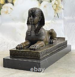 Signé Vintage Mythologique Creature Sphinx Égyptien Marbre Sculpture Artwork