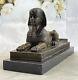 Signé Vintage Mythologique Creature Sphinx Égyptien Marbre Sculpture Artwork