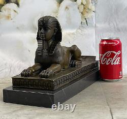 Signé Vintage Mythologique Creature Sphinx Égyptien Marbre Sculpture Artwork