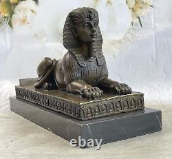 Signé Vintage Mythologique Creature Sphinx Égyptien Marbre Sculpture Artwork