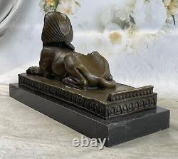 Signé Vintage Mythologique Creature Sphinx Égyptien Marbre Sculpture Artwork