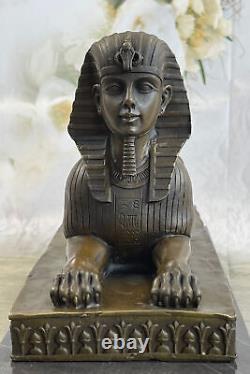 Signé Vintage Mythologique Creature Sphinx Égyptien Marbre Sculpture Artwork