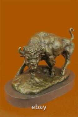 Signée Américain Buffalo Bull Bronze Sculpture Par Sur Marbre Base Figurine Art
