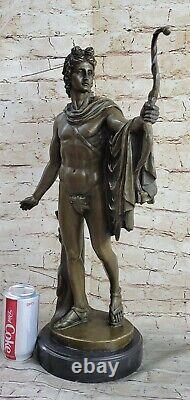 Signée Apollo Bronze Sculpture Statue Figurine Marbre Base Style Art Nouveau