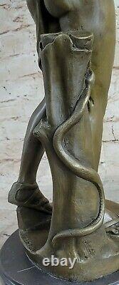 Signée Apollo Bronze Sculpture Statue Figurine Marbre Base Style Art Nouveau