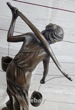 Signée Art Déco Bronze Sculpture Par Kowalczewski Seau Danseuse Marbre Décor