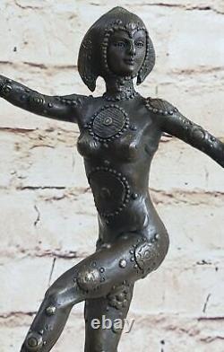 Signée Art Déco Chiparus Ventre Danseuse Bronze Marbre Sculpture Figurine Statue